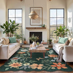 Lahome Floral Washable Rugs 8x10, Non-Slip Soft Bedroom Rug Stain Resistant, Ultra-Thin 8x10 Rugs for Living Room Easy Clean Boho Accent Carpet for Dining Room Office(8x10ft,Dark Green)