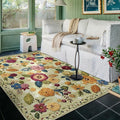 4x6 Machine Washable Area Rug for Living Room, Green Vintage Boho Floral Rug Large Non-Slip Low Pile Soft Faux Wool Carpet, Kids and Pets Friendly for Bedroom Dining Room Farmhouse Home Decor Rug