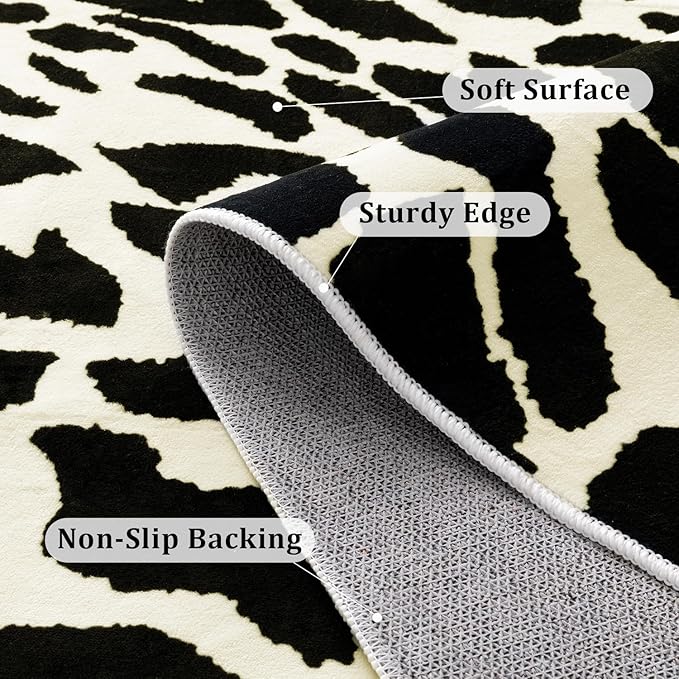YIHOUSE Leopard Rug for Living Room, 5x7 Black and White Cute Cheetah Print Rug Modern Washable Ultra-Thin Animal Printed Rugs for Bedroom, Girls Boys Dorm Room Nursery Room, Playroom