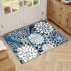 2x3 Washable Small Rug Tropical Botanical Modern Floral Indoor Chenille Door Mat Carpet Non Slip for Patio, Entry Way, Entrance, Porch, Blue