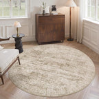 5x5 Brown Round Rug 5ft Living Room Circle Rug Vintage Round Area Rug Non Slip Indoor Carpet for Entryway Dining Room Bedroom