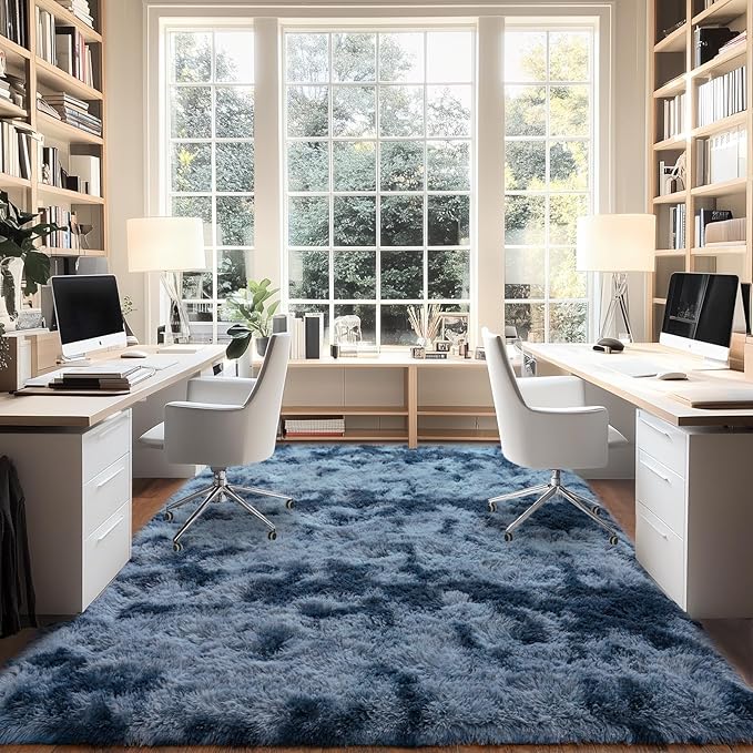 Upgrade Non-Slip Plush Rugs for Living Room, Soft Shaggy Carpets for Living Room, Fuzzy Rugs for Kids' Room, Perfect Decor for Modern Home New Blue Grey 8x10Feet