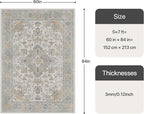 Bavni Vintage 5x7 Area Rugs, Boho Oriental Living Room Rug, Machine Washable Rug Non Slip, Distressed Print Indoor Large Grey Rugs, Low Pile Ultra-Thin Soft Carpet for Bedroom, Dining Room, Farmhouse