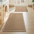 Upgraded Waffle Bath Mat Set of 2, Super Absorbent Non Slip Bath Mats for Bathroom Floor, Machine Washable Boho Bathroom Rugs Set 2 Piece with Tassels, Soft Bathroom Mat Set, 17" x 24" +20" x 32"