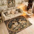 Rustic Rabbits 3 x 5 Area Rug Country Plant Leaves Floral Rugs for Living Room | Vintage Farmhouse Style Farm Animals Washable Rug, Cute Rabbit Botanical Carpet Indoor Floor Mat