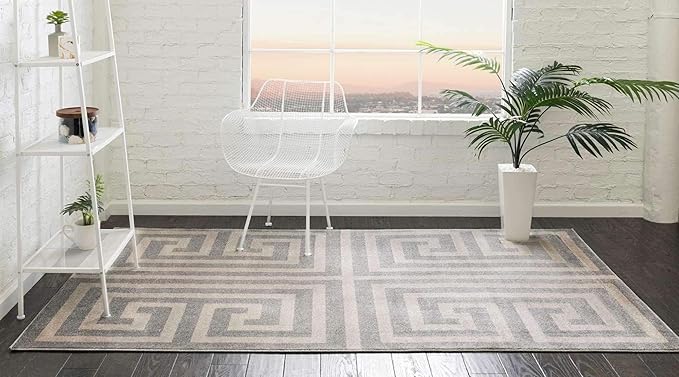 Unique Loom Athens Collection Classic Geometric Modern Border Design Area Rug (2' 0 x 3' 0 Rectangular, Gray/ Beige)