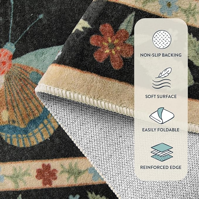 Lahome Insect Washable Round Area Rug, Soft Round Rugs 6ft Ultra-Thin Non-Slip, Boho Large Circle Carpet for Bedroom Living Room Kitchen Nursery, Black