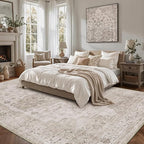 LUMI Washable 5x8 Area Rug for Living Room, Ultra Soft Vintage Rug with TPE Non Slip Backing, Stain Resistant, Low Profile Carpet High Traffic for Bedroom, Dining Room