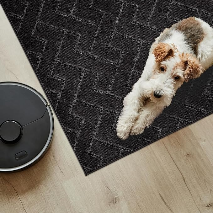 PURRUGS Easy Care Area Rug 4.5ft x 7ft, Non-Slip Machine Washable Entry Rug, Dog Door Mat, Stain Resistant Accent Rug for Hallway, Bedroom, Living Room and Mudroom, Black