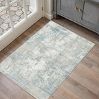 2x3 Washable Area Rug Blue Cream Abstract Entryway Kitchen Throw Rug Neutral Modern Non Slip Soft Low Pile Lightweight Small Carpet for Bathroom Living Room Bedroom