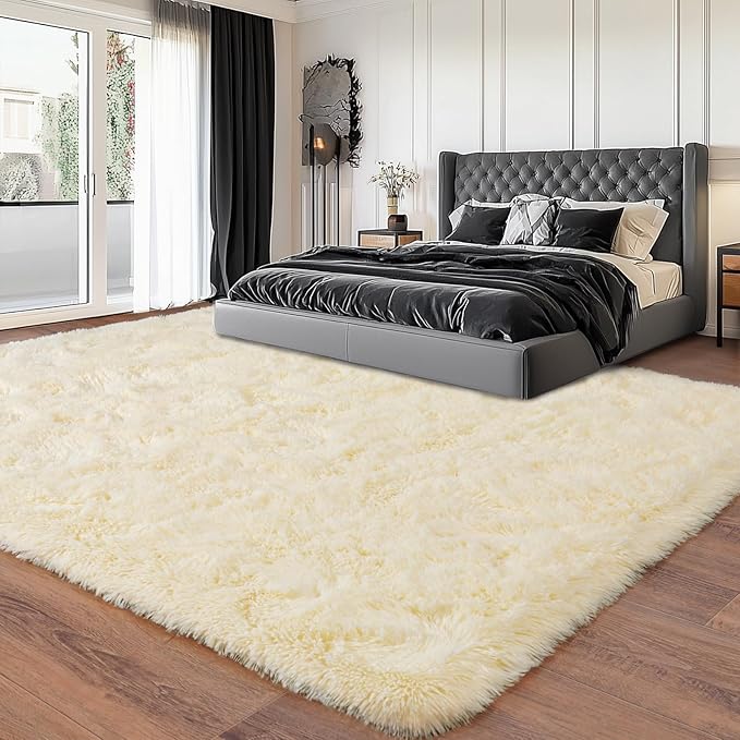 Area Rugs for Living Room, Shaggy Carpets for Living Room, Upgrade Non-Slip Plush Rugs for Kids' Room, Perfect Decor for Modern Home Light Champagne 4x6 Feet
