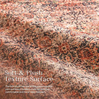 Phantoscope Washable Area Rug 6'x9' Non-Slip, Vintage Neutral Xmas Rugs for Living Room, Bedroom, Dining Room, Distressed Boho Floral Medallion Pattern, Low-Pile Foldable Floor Carpet, Brick Red/Black