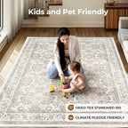 WITSHOCK Living Room Area Rugs 9x12: Soft Non-Slip Backing Washable Rugs Vintage Large Carpet for Bedroom Office Dining Room Kitchen Stain Resistant Home Decor Rug