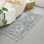 Uphome Bathroom Runner Rug, Distressed Tribal Farmhouse Blue Bathroom Mat, Long Bathroom Rugs Non Slip Washable, Oriental Retro Boho Bath Mat Runner for Bathtub Sink Hallway, 24x59 inch