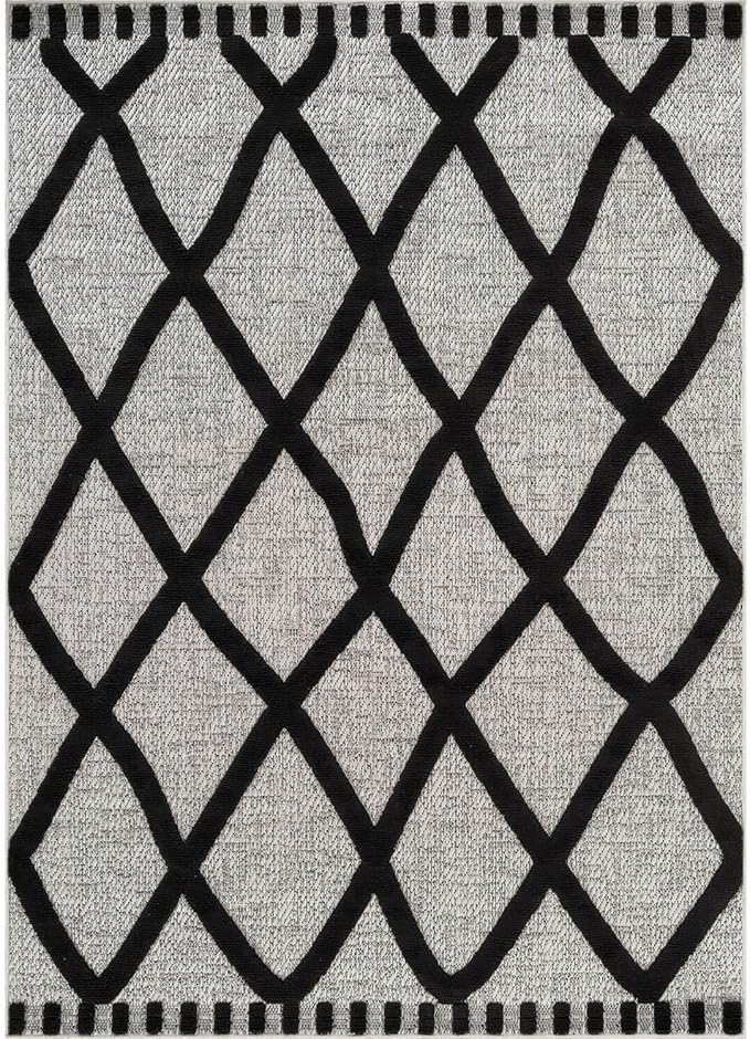 CAMILSON Modern Rug 8x10 Luxury Diamond Pattern Micro Loop Area Rugs Soft High-Low Pile Stain Resistant Easy to Clean Non-Shedding Durable Living Room Bedroom Indoor Carpet (Black/Gray)