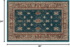 RUGGABLE Washable Vintage Area Rug – Verena Teal Blue 2x3, Stain-Resistant, Non-Slip – Small Machine Washable Rugs for Living Room, Bedroom, Hallway, Entryway & Bathroom–with Standard Pad
