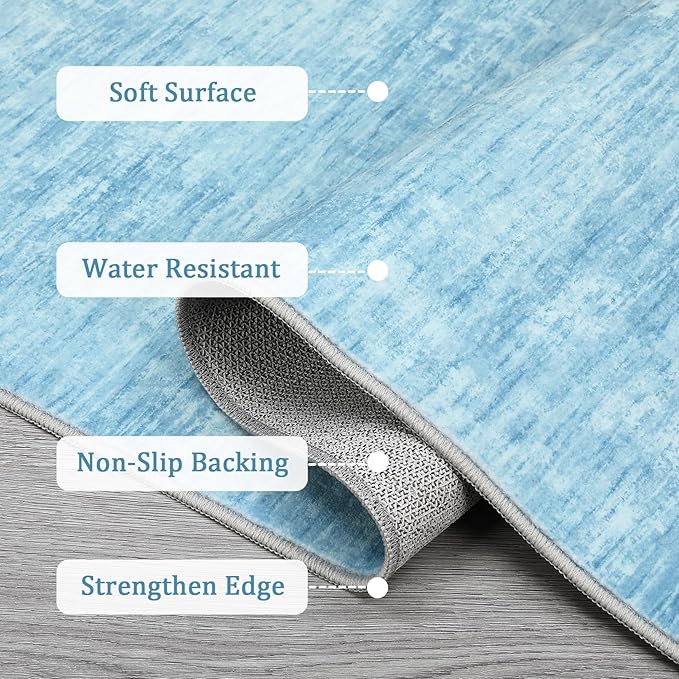 RUGSREAL Small Area Rug 2x3 Entryway Mat with Rubber Backing Stain Resistant Throw Carpet Modern Solid Color Bath Mat Contempowary Washable Rug for Living Room Bedroom Dining Room Kitchen, Blue 2x3