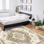 Bohemian Pattern Rectangular Area Rugs for Living Room Bedroom 5 x 8 ft Brown & Yellow Abstract Non-Shedding Soft Low Pile Rug Non Slip Washable Rug for Nursery Entryway Playroom