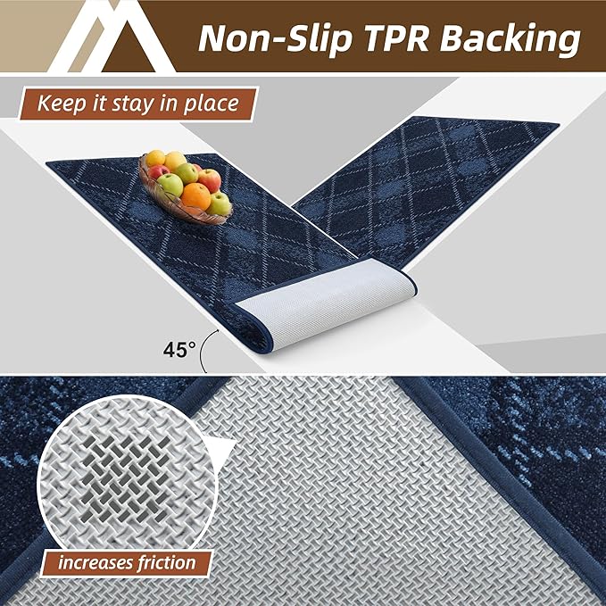COSY HOMEER Plaid Door Mat 24" x 36",Dirt Trapper Entryway Rugs,Non-Slip Washable Farmhouse Doormat,Low Profile Welcome Mats for Paws Navy Blue