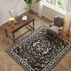 Living Room Rug 6x9 Rug Machine Washable Area Rug Floral Non-Slip Low Pile Large Rug for Living Room, Bedroom, Farmhouse, Dining Room, Kids Playroom (Vibrant Black)