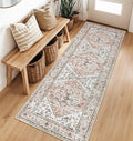 Lahome Boho Washable Non-Slip Pink Rug - Ultra-Thin Non-Shedding Bedroom Bathroom Carpet Runner for Hallway Entryway (Pink, 2'x6')