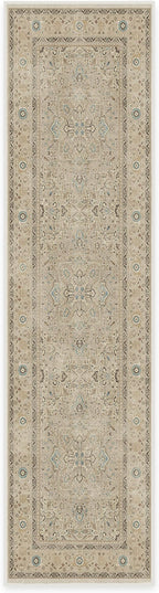 RUGGABLE Washable Vintage Runner Rug – Kamran Ivory Opal 2.5x10, Stain-Resistant, Non-Slip Hallway Runner – Machine Washable Rug for Hallway, Entryway, Living Room & Kitchen – with Standard Pad