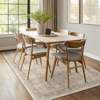 Neutral Beige 5x7 Area Rugs for Living Room Bedroom, Washable Non Slip Low Pile Thin Soft Carpet Rugs for Dining Room/Kitchen/Home Office/Nursery, Vintage Earth Tone Rug with Decorative Fringe