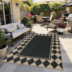 Moynesa Easy Jute Outdoor Rug 8x10 Area Rugs for Living Room, Washable Checkered Indoor Outdoor Patio Rug Non Slip, Farmhouse Carpet for Bedroom Dining Room Table, Black Grid Pattern