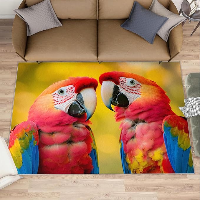 Parrot Rugs for Bedroom - 4x5 Area Rug - Cute Parrot Rugs for Living Room, Colorful 3D Animal Rug, Non-Slip Washable Home Decor Carpet
