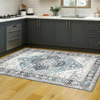Area Rug 3×5, Vintage Boho Rug,Ultra-Soft Low Pile, Washable, Non Slip,Stain Resistant Printed Carpet for Living Room Bedrooms Playroom Office Kitchen, Blue/Navy