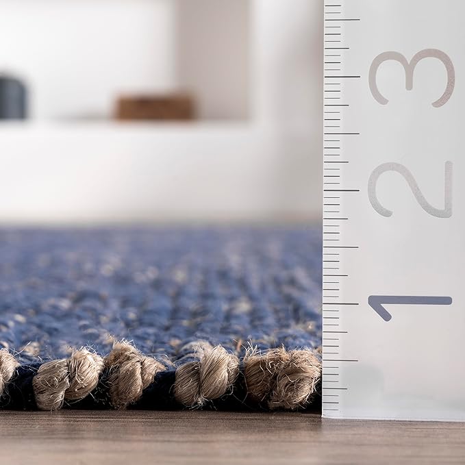 nuLOOM 2'6" x 8' Elfriede Jute & Cotton Hand Woven Area Rug, Blue, Solid Rustic Farmhouse Style, Weaved Design, Natural Fiber, For Bedroom, Living Room, Dining Room, Hallway, Office, Entryway
