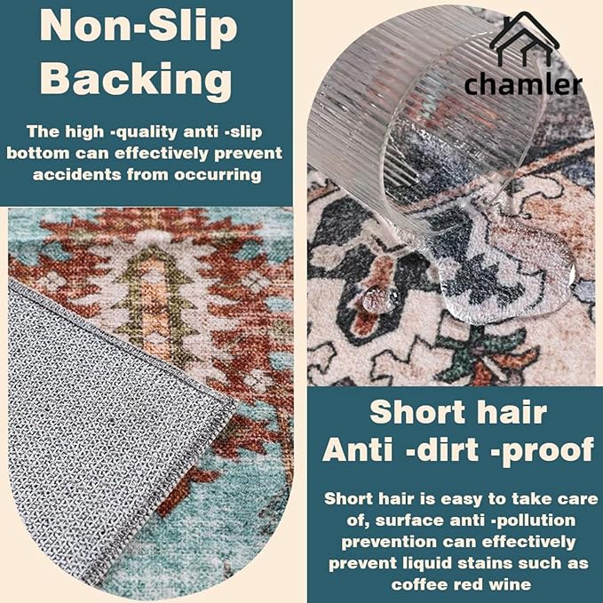 5x7 Washable Area Rug Vintage Traditional Floor Cover Foldable Thin Kitchen Accent Indoor Distressed Non Slip Carpet Rugs for Bedroom Living Room Bathroom