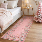 Wonnitar 2x6 Runner Rug for Hallways, Pink Floral Bathroom Rugs Non Slip Washable, Low Pile Soft Botanical Runner for Girls Bedroom Laundry Room Bedside (Pink,2'x6')