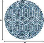 Unique Loom Outdoor Trellis Collection Area Rug - Tribal Trellis (5' 3" Round, Teal/ Ivory)