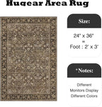 HUGEAR 2x3 Small Rug Machine Washable Area Rug Brown Entryway Rugs Entrance Door Mat Indoor Accent Rugs Floral Low Pile Carpet Distressed Throw Rug Kitchen Bedroom Office Non Slip