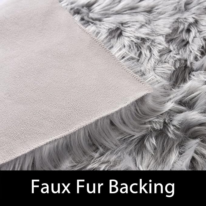 Latepis Washable Runner Rug 2x10 Gray Plush Faux Sheepskin Fur Rugs Fluffy Carpet for Living Room Luxury Home Decor Rectangle