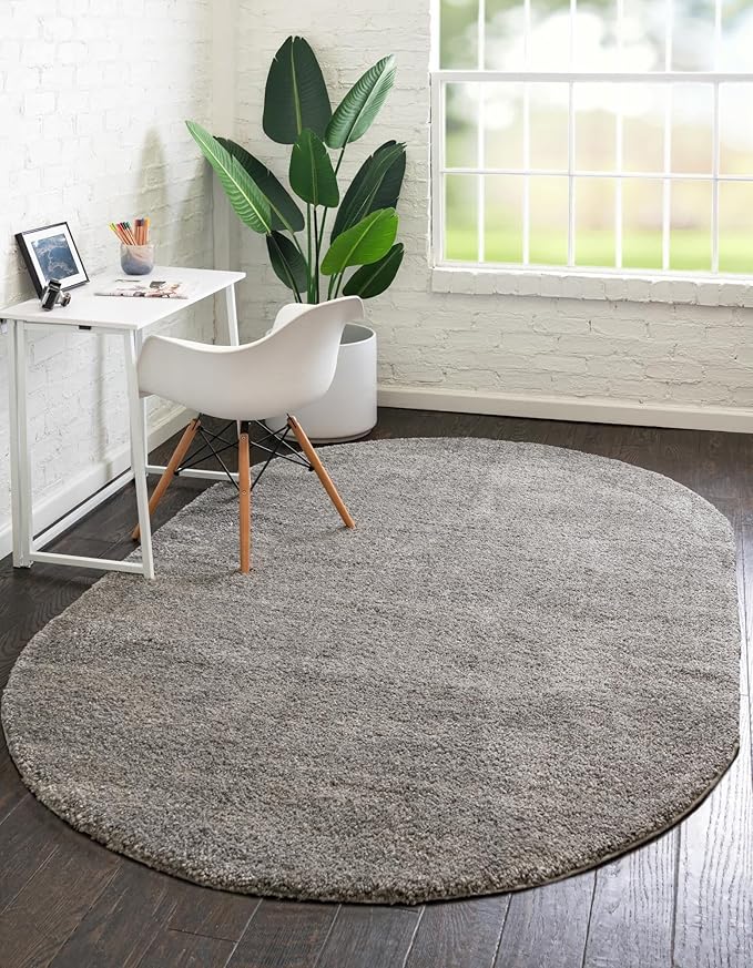 Unique Loom Solo Collection Area Rug - Calabasas (7' 10" x 10' Oval, Gray)