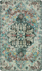 Lahome Boho Bohemian Area Rug - 2x3 Small Washable Bathroom Entryway Kitchen Rug,Floral Medallion Non Slip Pet Friendly Vintage Throw Carpet for Indoor Front Door Sink Living Room Bedroom,Teal
