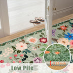 Runner Rug for Entryway: 2.6x8 Kitchen Rugs Non Slip Washable Ultra-Thin Soft Floral Carpet Indoor Floor Stain Resistant Carpets for Hallway Bedroom Kitchen Laundry Bathroom Dorm Green
