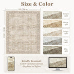 Vintage Beige 8x10 Area Rugs for Living Room, Retro Neutral Earth Tone Carpet Rug for Bedroom Dining Room, Low Pile Thin Washable Non Slip Room Rug for Home Office Playroom Family Room
