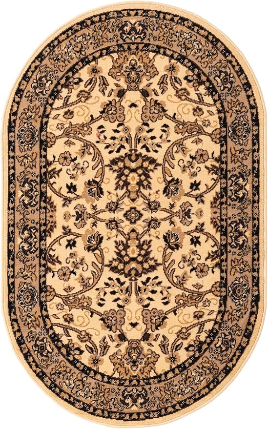 Unique Loom Sialk Hill Collection Area Rug - Washington (3' 3" x 5' 3" Oval Ivory/Black)