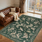 Moynesa Green 8x10 Area Rugs for Living Room, Washable Vintage Neutral Farmhouse Animal Area Rug for Bedroom Dining Room Office Study, Faux Wool Soft Non Slip Retro Carpets for Indoor