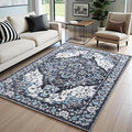 Area Rug for Living Room, 6x9 Machine Washable Non Slip Large Faux Wool Throw Rug, 0.3″ Low Pile & Non-Shedding Boho Large Carpet Rugs for for Dining Room, Bedroom, Office (Black)
