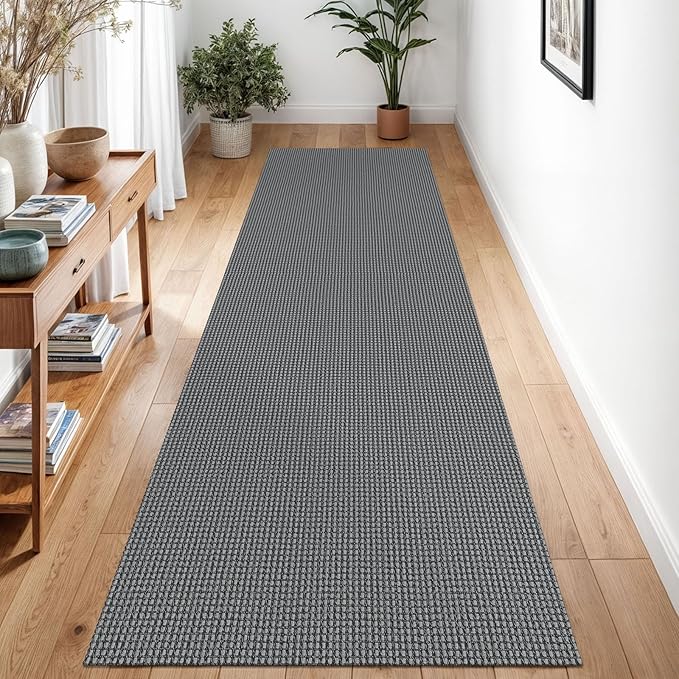 Braided Runner Rug 3x8 Ft Washable Runners for Hallways Non Slip Rubber Backed Kitchen Runners Cotton Entryway Runner Indoor, Woven Floor Carpet for Hall Kitchen Bedroom, Dark Grey/Grey