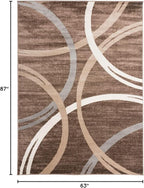 Rugshop Modern Wavy Circles Design Area Rug, Fade-Resistant Carpet for Living Room, Bedroom, or Office, Brown, 5'3" x 7'3"