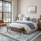 8x10 Area Rug Machine Washable Boho Rug for Living Room,Ultra-Thin Low Pile Carpet,Lightweight Indoor Printed Rug,Non Slip Floral Area Rug for Bedroom, Dining Room, Home Office,Blue