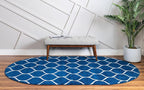 Rugs.com Lattice Frieze Collection Rug – 4' x 6' Oval Navy Blue Medium Rug Perfect for Living Rooms, Large Dining Rooms, Open Floorplans