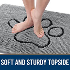 OLANLY Dog Door Mat for Muddy Paws 59x35, Paw Print Design, Absorbs Moisture and Dirt, Absorbent Non-Slip Washable Doormat, Quick Dry Chenille Mud Mat for Dogs, Entry Indoor Entryway Carpet, Grey
