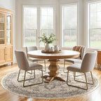 Round Rug Living Room Rugs: 6Ft Washable Boho Neutral Large Circle Soft Indoor Floral Stain Resistant Floor Farmhouse Carpet for Bedroom Nursery Kids Playroom Office Dining Room Dorm Home- Beige Brown