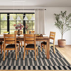 Lahome Striped Easy Jute Rug, 5x7 Outdoor Patio Rug Neutral Dining Room Rug Indoor Outdoor Carpet, Farmhouse Washable Non Slip Black Carpet for Backyard Living Room Office Deck